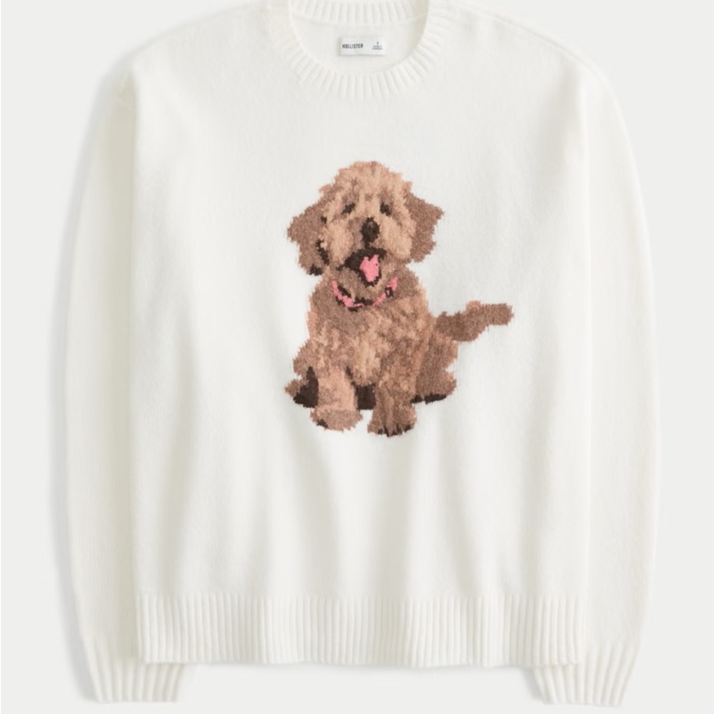Oversized Puppy Graphic Crew Sweater